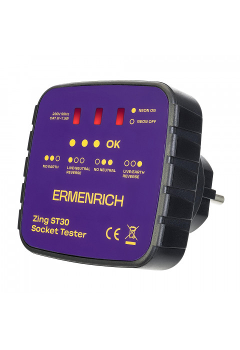 Тестер розеток Ermenrich Zing ST30, фиолетовый